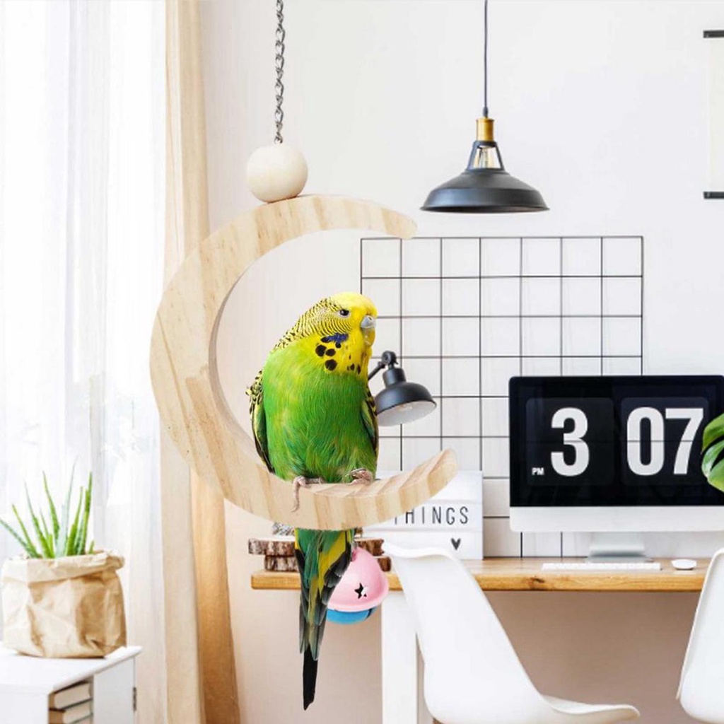 Giá Đỡ Đứng Bằng Gỗ Hình Mặt Trăng Độc Đáo Trang Trí Lồng Chim Vẹt