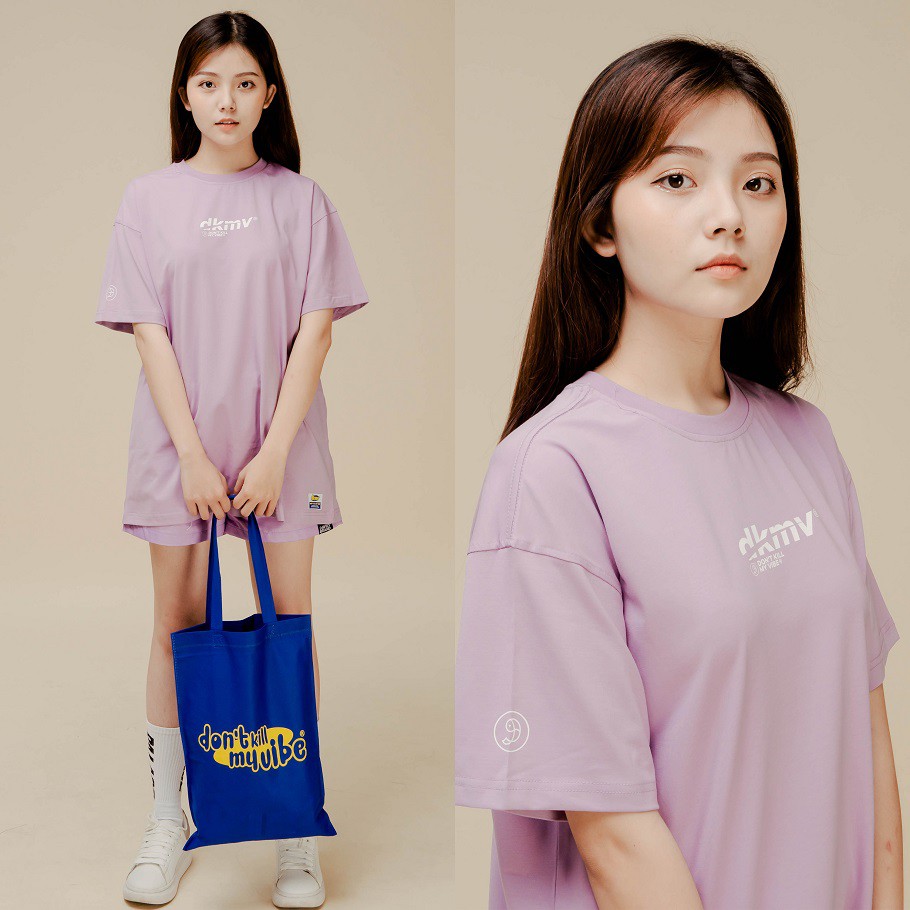 [Hình thật/có sẵn] Áo thun nữ cotton màu tím tay ngắn form rộng | DKMV Violet Logo Tee