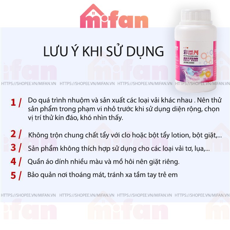 Bột Tẩy Trắng Quần Áo Thần Thánh 260gr Mifan - Thuốc tẩy trắng, làm sáng quần áo bị ố vàng, vết bẩn khó giặt