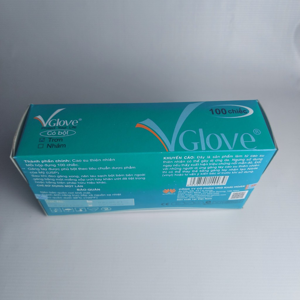 Găng tay cao su y tế Vglove có bột màu trắng S, M, L, XL (Hộp 100 chiếc)