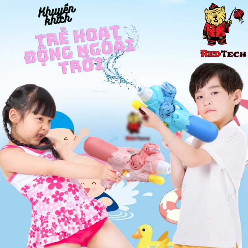 Súng bắn nước áp lực hình khủng long 570ml Redtech.