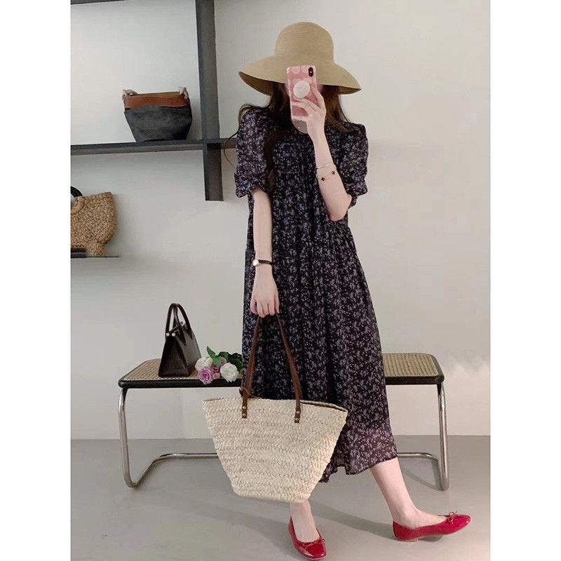 Chân Váy midi Vải Voan Eo Cao In Họa Tiết Hoa Nhí Thời Trang Hàn Quốc