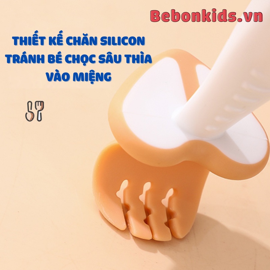 Bộ Thìa dĩa ăn dặm cho bé cao cấp có nút chặn chống hóc có hộp đựng đi kèm