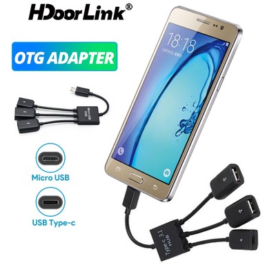 Hub chia 3 cổng OTG HdoorLink Bộ chuyển đổi đầu cắm Micro sang Type-C 3.1 và 2 lỗ cắm USB 2.0 có dây cáp nguồn