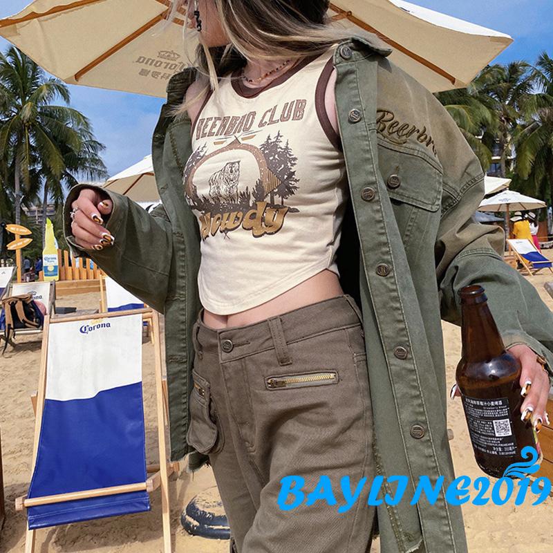 Áo Croptop Sát Nách Cổ Tròn Ôm Dáng In Họa Tiết Động Vật Và Chữ Thời Trang Mùa Hè Cho Nữ