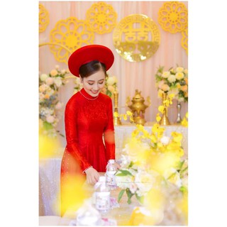 Áo dài dâu gấm tơ xịn sò
