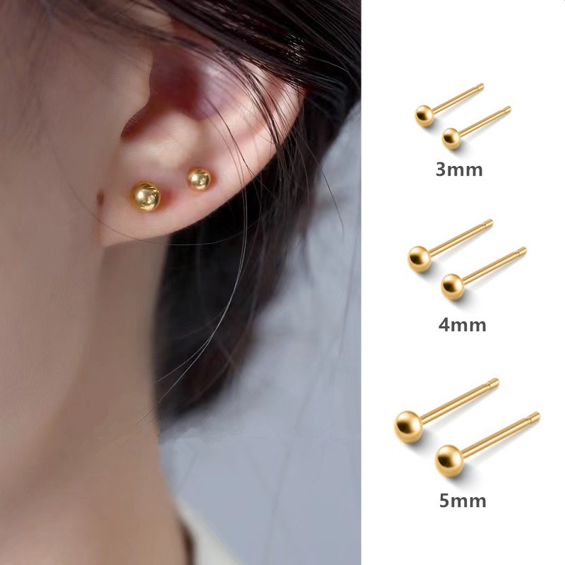 1 Đôi bông tai bạc S925 phong cách tối giản 3/4/5mm chống dị ứng