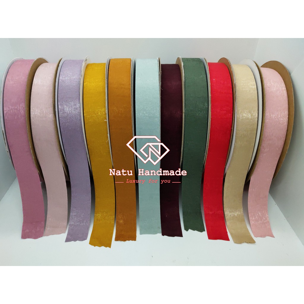 RUY BĂNG GẤM cao cấp - Ruy băng làm nơ, hoa cài áo handmade- 1m