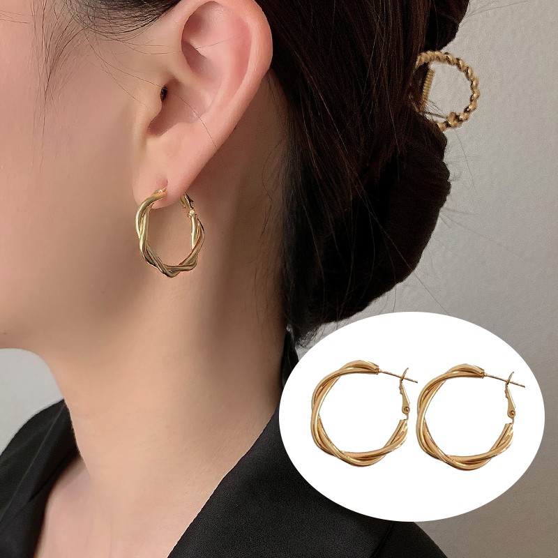 Bông tai kim loại thiết kế đơn giản phong cách retro Hàn Quốc 2023