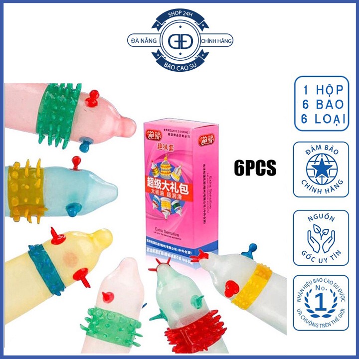Bao Cao Su Đôn Gân Gai vòng bi lớn Extra Sensitive kéo dài Hộp 6 cái 6 kiểu - Chính Hãng - Che Tên Sản Phẩm