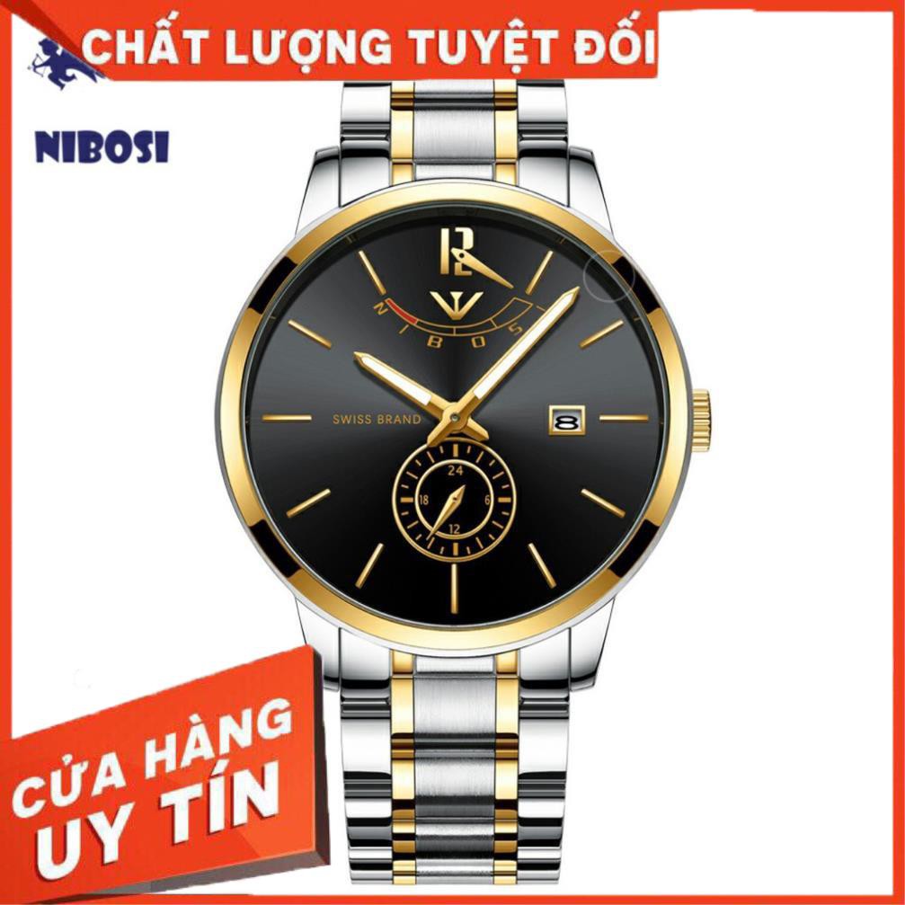 Đồng Hồ Nibosi Nam Chính Hãng Fullbox Dây Thép Không Gỉ Có Lịch Size 43mm Tặng Pin Kèm Phiếu Mua Hàng 49k