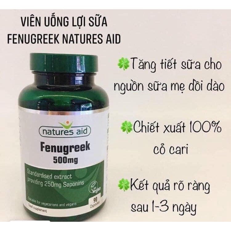 [M'SMARTY] - Viên Uống Lợi Sữa Cỏ Cà Ri Fenugreek 500mg Anh 90 Viên
