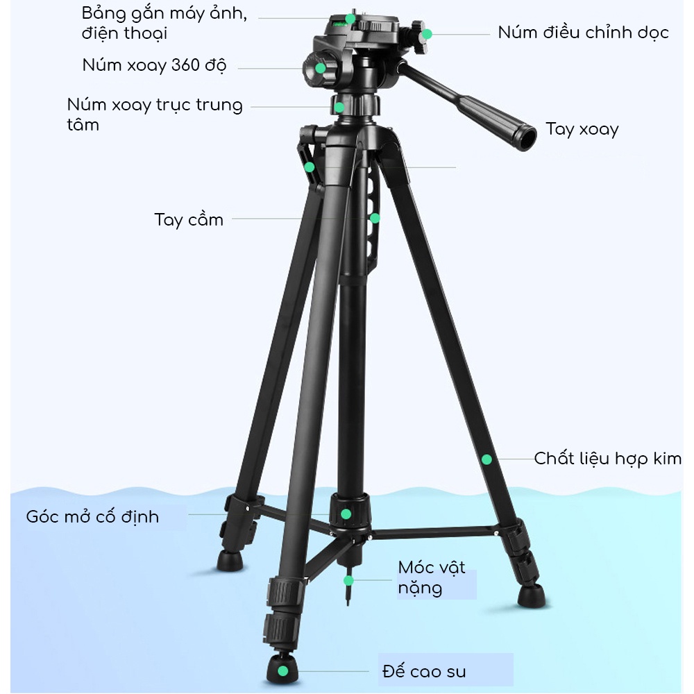 Chân Máy Ảnh Tripod Weifeng WT-3540, khung nhôm cao cấp, cao 1.6m chịu tải 3kg, chụp ảnh quay phim livestream - Tặng kẹp