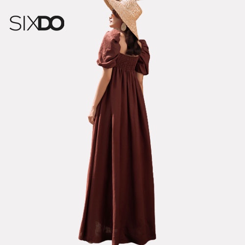 Đầm dài linen tay phồng SIXDO