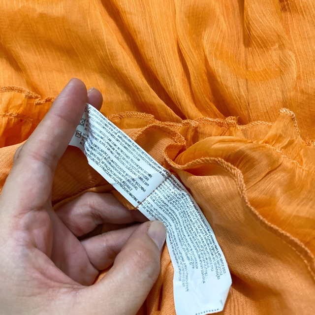 Đầm voan giấy cam hoa 3D cổ size M
