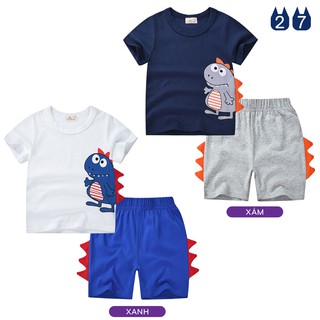 Bộ quần áo trẻ em BETOP họa tiết khủng long chất cotton hàng xuất khẩu