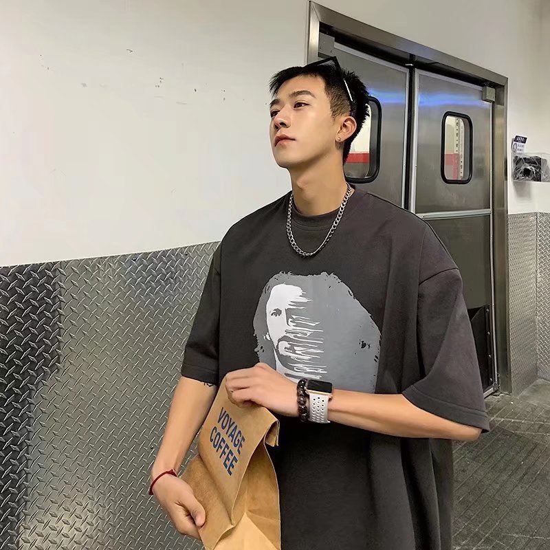 Áo Thun Dáng Rộng In Chữ Phong Cách Hip Hop Đường Phố Hàn Quốc Thời Trang Mùa Hè Cho Nam Cỡ M-5XL