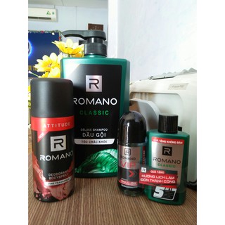 Combo Dầu gội Romano 650g+ Lăn khử mùi Romano 50ml tặng dầu gội 60g+ Xịt khử mùi Romano Attitude 150ml