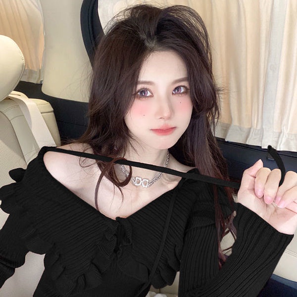 Niche Áo Sweater Dệt Kim Màu Trơn Phong Cách Phương Tây Thời Trang Mùa Thu 2021 Mới Cho Nữ