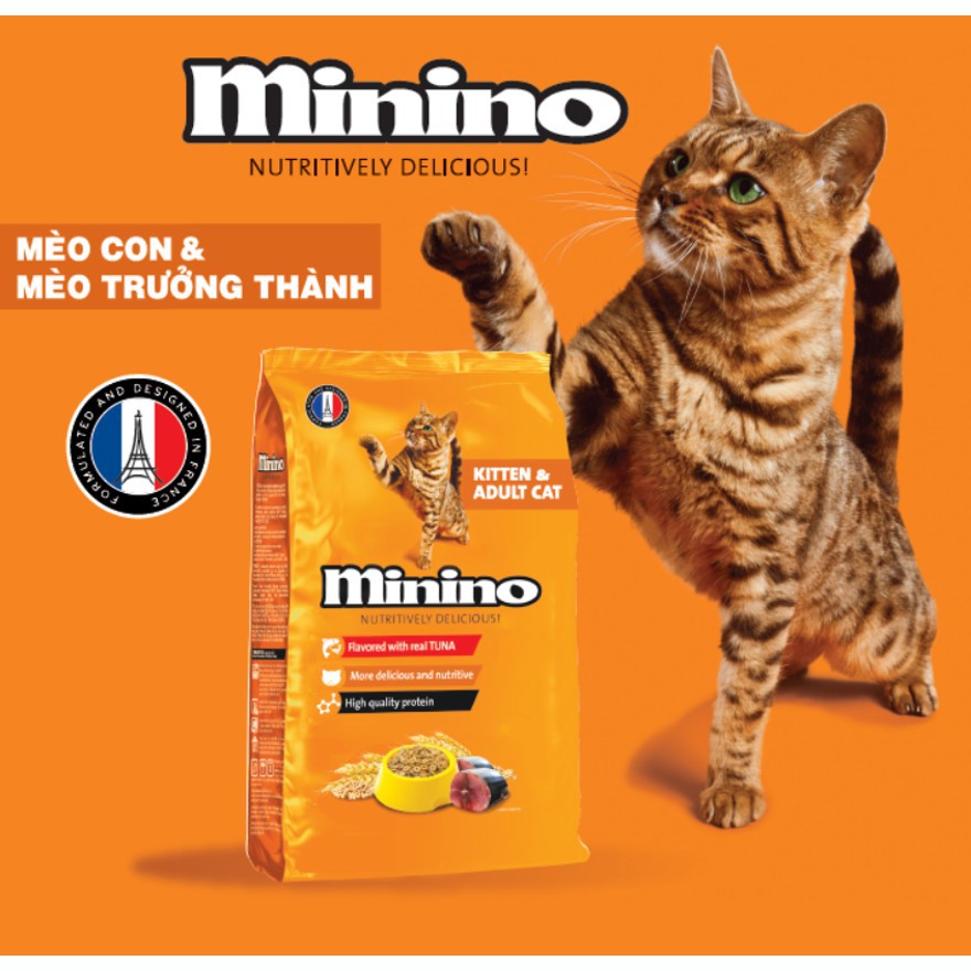480g Minino tuna cam - Thức ăn cá ngừ cho mèo mọi lứa tuổi Minino của Pháp