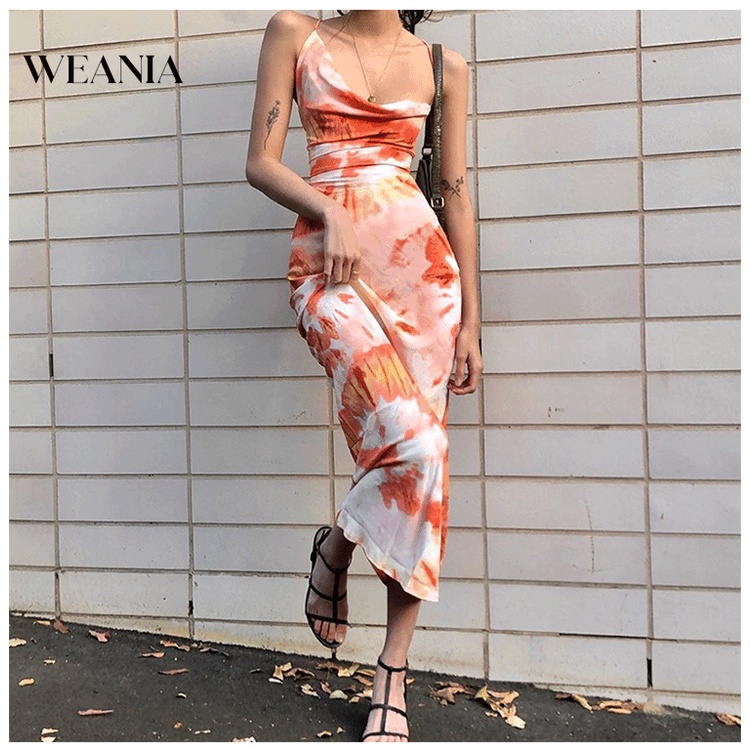 Đầm Dài Cổ Thuyền Sát Nách Màu Nhuộm Thời Trang Mùa Hè Quyến Rũ