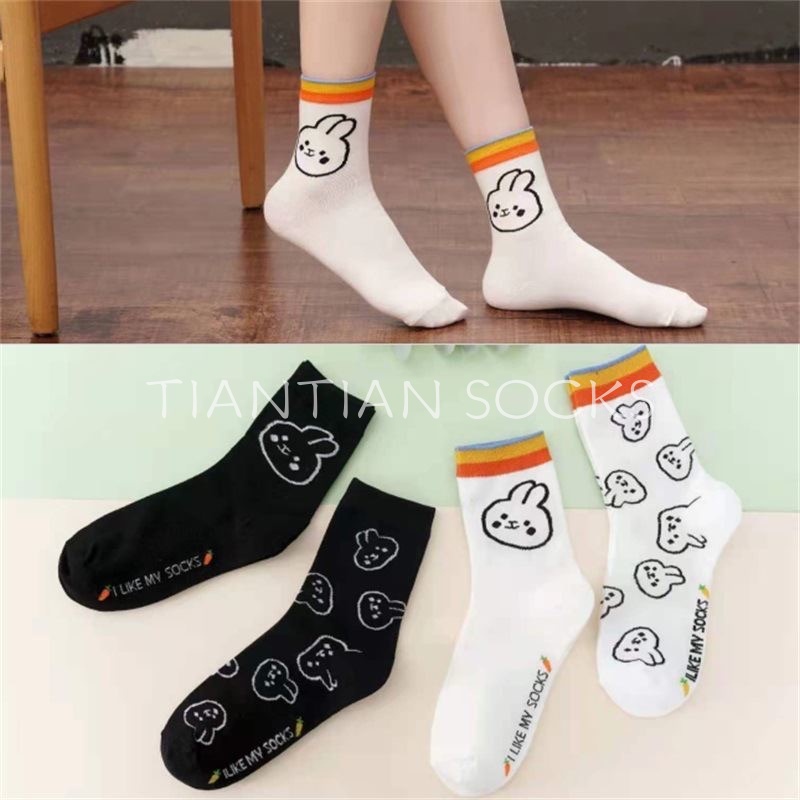 TIAN TIAN T134 Vớ tất nữ Thể Thao Cổ cao Thoáng Khí In Họa Tiết Gấu Dễ Thương Thời Trang Xuân Thu Hàn Quốc