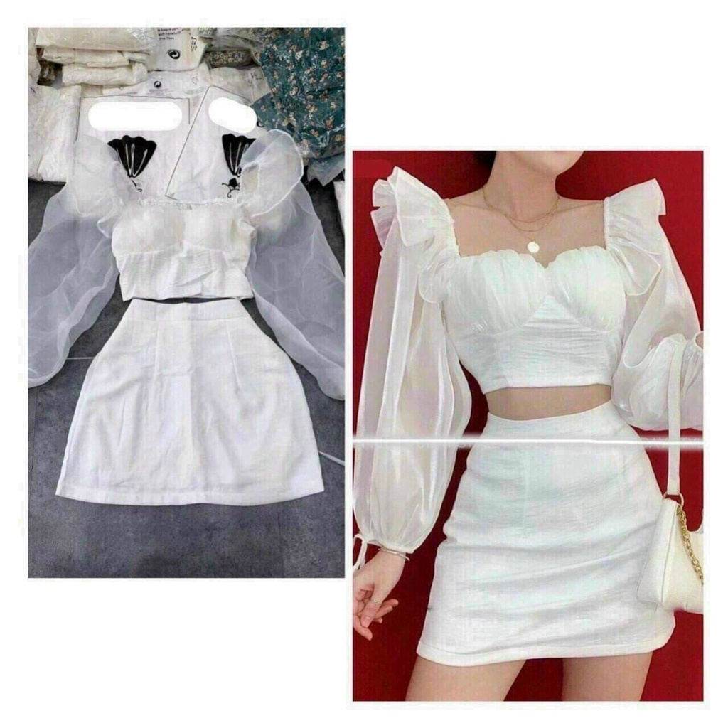 Set áo cánh tiên tay dài và chân váy xinh xắn