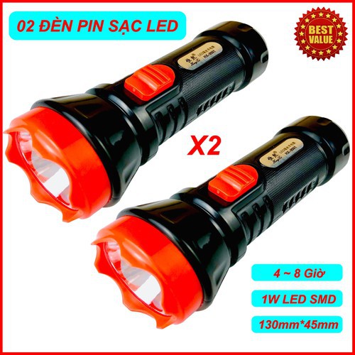 Combo 02 đèn pin sạc led [ kích thước 130mm*45mm ] - Đèn pin - đèn xạc điện siêu sáng