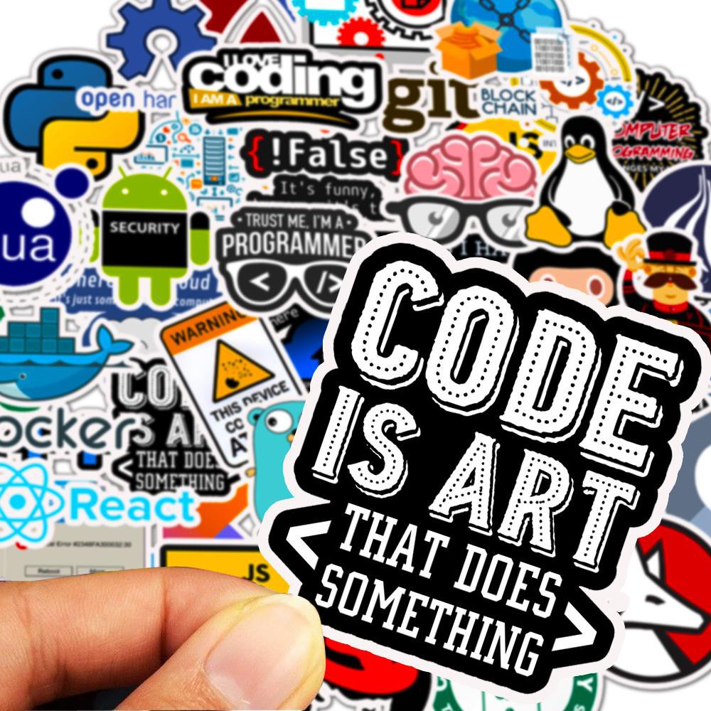 Set 50 miếng dán In194 cao cấp , Sticker dán chống thấm nước - 6-8CM - JS Developer