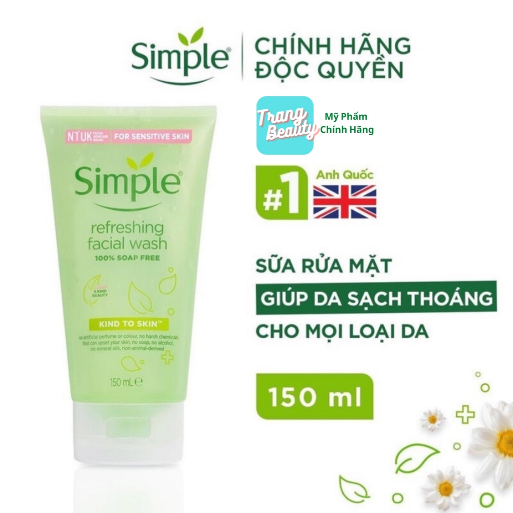 Sữa Rửa Mặt Simple Gel Kind To Skin Refreshing Facial Wash Gel 150ml