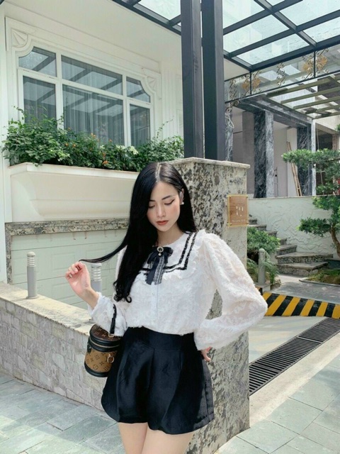 Áo sơ mi tiêu thư cổ nơ dài tay | BigBuy360 - bigbuy360.vn