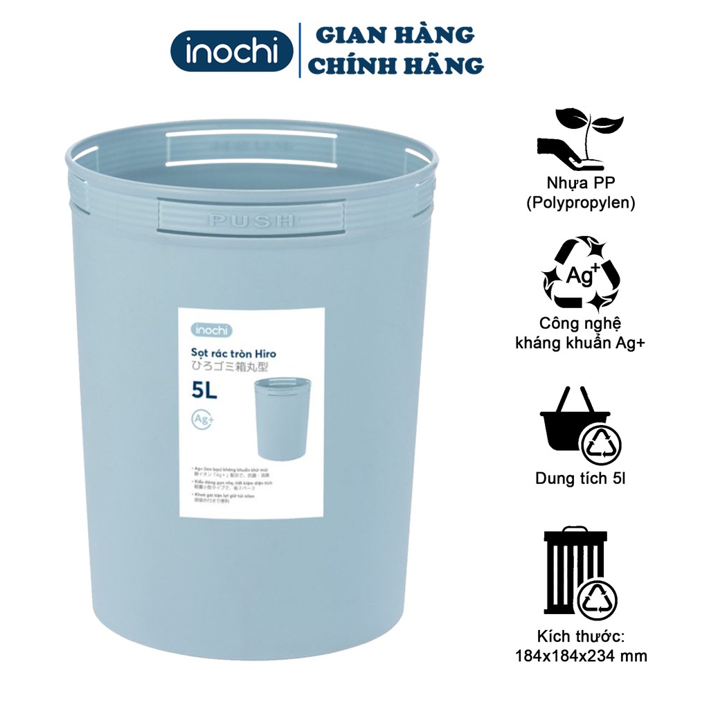 Thùng Rác -Nhựa Tròn Inochi 5 Lít Màu Rất Đẹp Làm Sọt Rác Văn Phòng, Khách Sạn, Đựng Rác Gia Đình SR05L