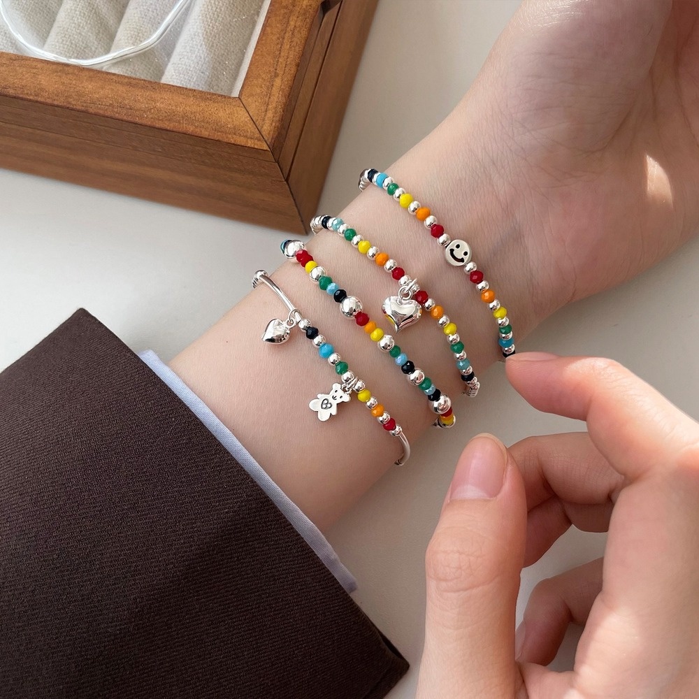 Vòng Tay Chuỗi Hạt Nhiều Màu Sắc S925 Phong Cách Retro Hàn Quốc Cho Nữ
