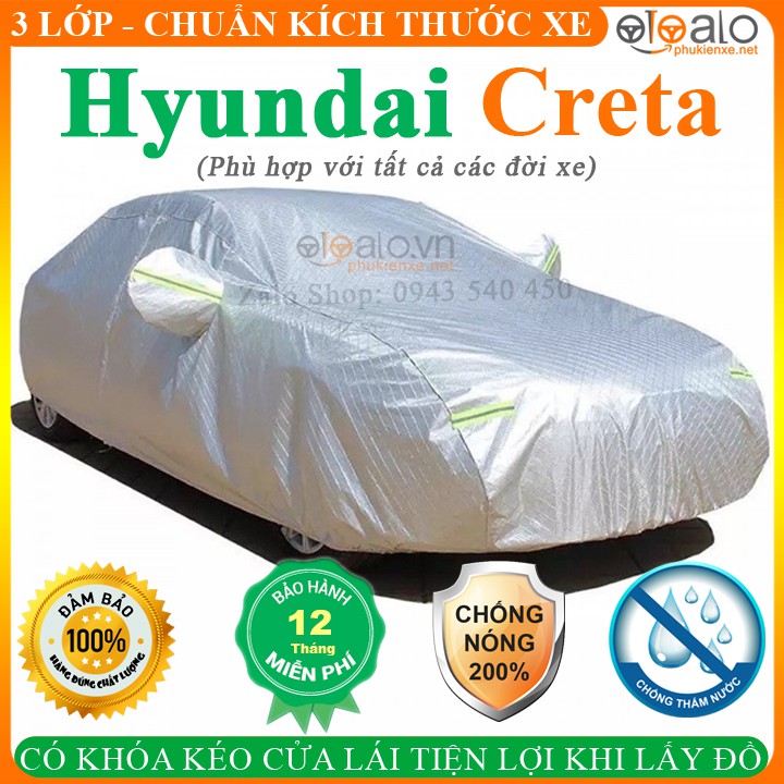 Bạt Che Nắng Xe Ô Tô Hyundai Creta Cao Cấp 3 Lớp Chống Nắng Nóng Chống Nước Mưa Chống Bụi | OTOALO