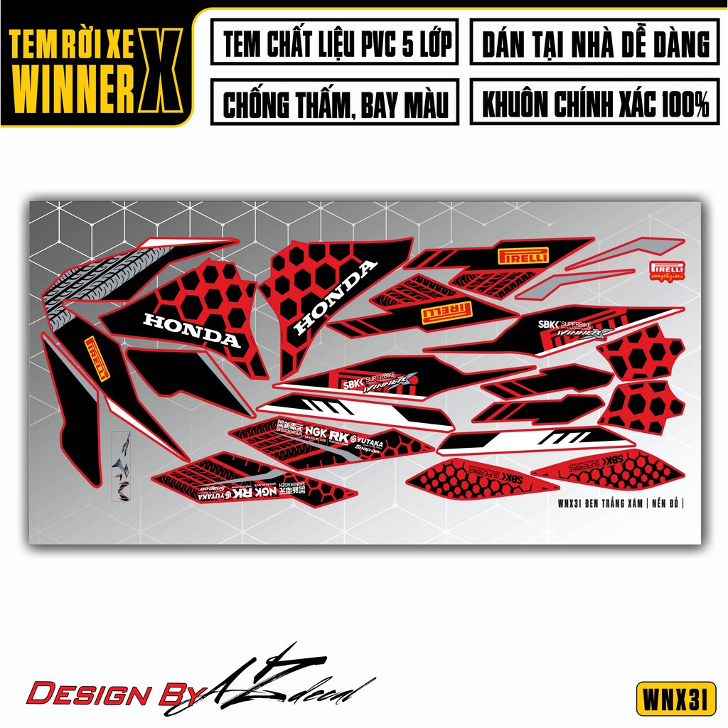 Tem Xe Winner X Mẫu Pirelli | WNX31 | Tem Rời Chống Nước, Chống Bay Màu, Decal Cắt CNC Khuôn Sẵn