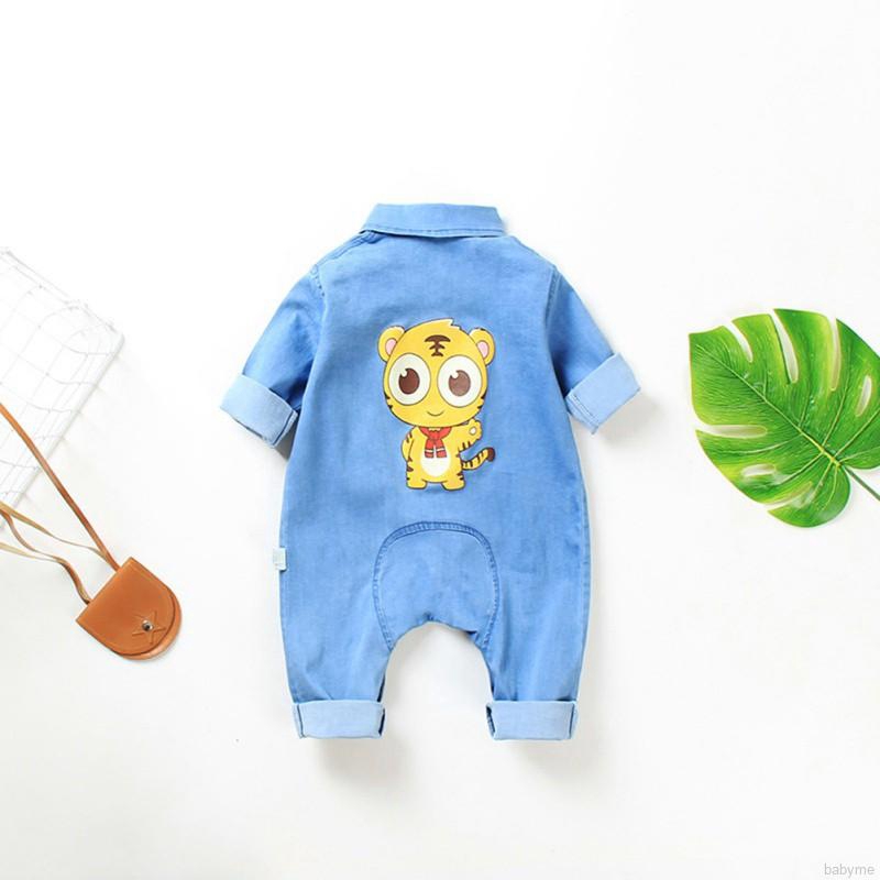 Bộ Áo Liền Quần Denim Dài Tay In Hoạt Hình Cho Bé