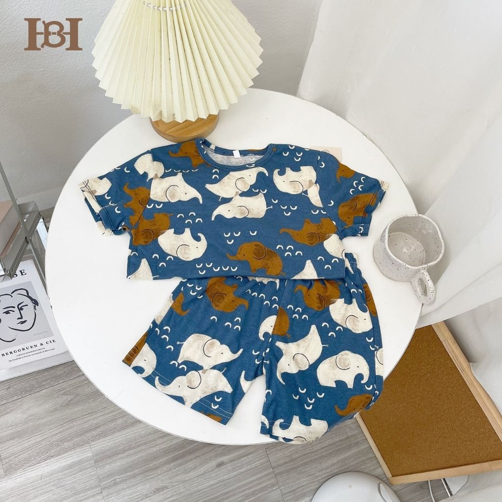 Bộ Quần Áo Thun Cotton Cộc Tay Hapiibabii Họa Tiết Động Vật Dễ Thương Cho Bé Trai Bé Gái Mặc Ở Nhà Mùa Hè (1-10 Tuổi)