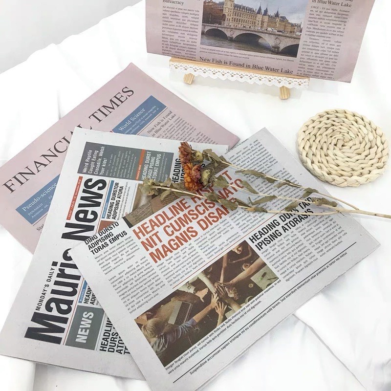 Báo nước ngoài phong cách retro, trang trí decor, phụ kiện chụp ảnh