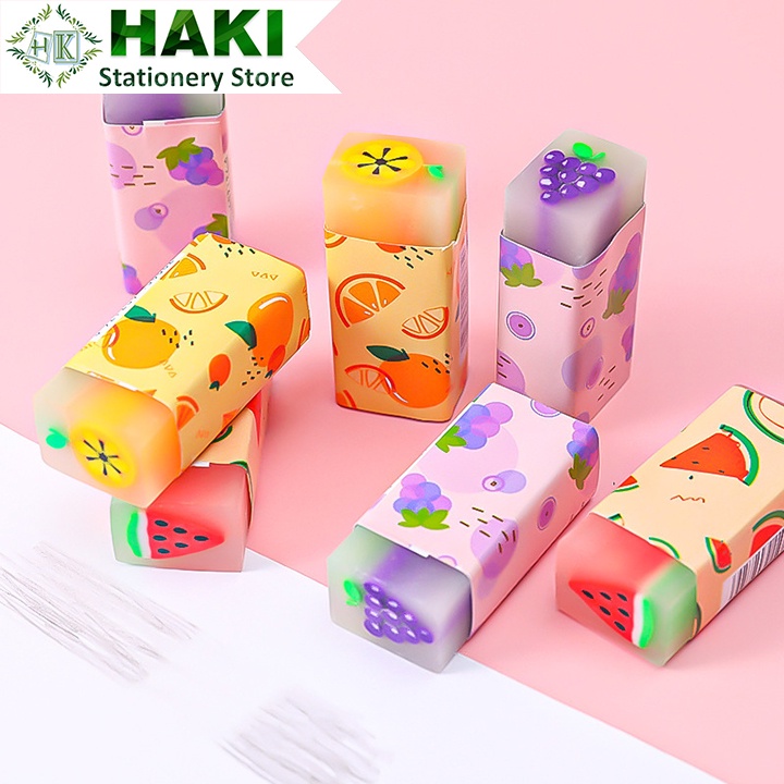 Tẩy bút chì HAKI, gôm tẩy mềm 2B hình hoa quả trong suốt có hương thơm T04