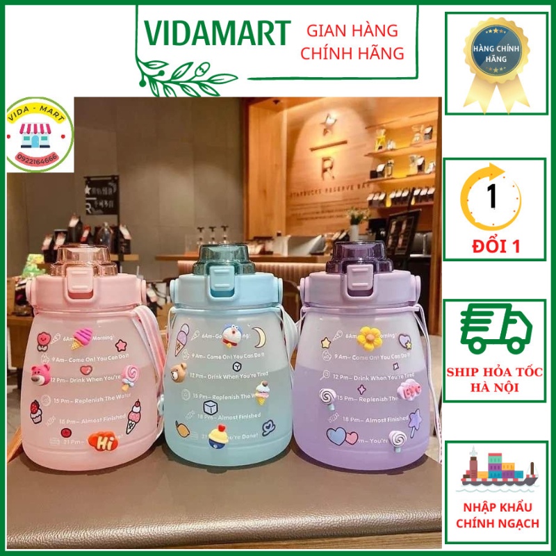 Bình Đựng Nước Uống Có Ống Hút Bằng Nhựa 1,3 Lít Kèm Dây (Có Tặng Kèm Sticker 2D) (SP200116)