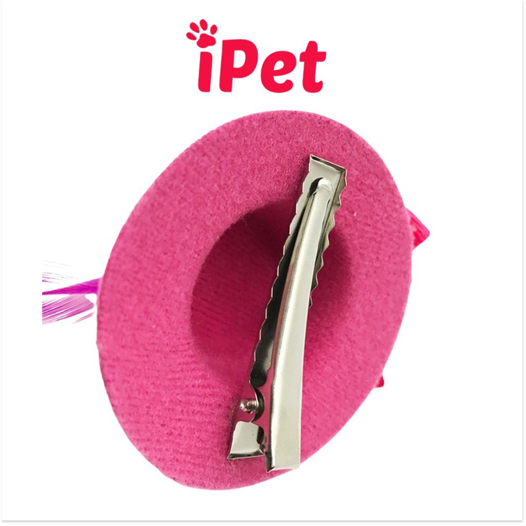 [Mã giảm giá] Kẹp Nơ Hình Nón Lông Vũ Dễ Thương Cho Chó Mèo - iPet Shop