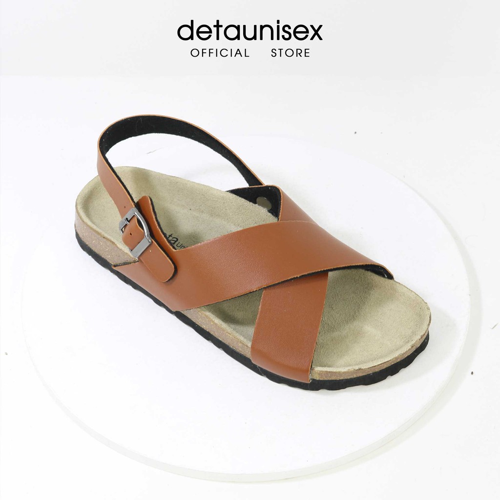 Giày sandal đế trấu nam nữ quai chéo Detaunisex màu BÒ - SATA23B