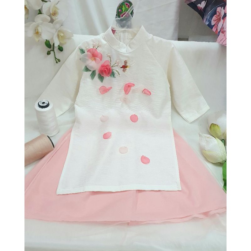 set áo dài cách tân bé gái kết hoa ngực