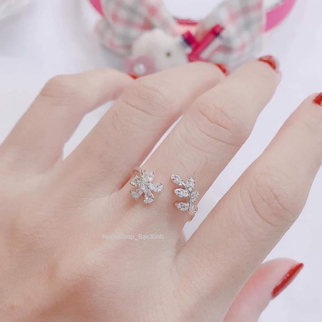 Nhẫn hoa lá Bạc đính đá Freesize siêu xinh xắn,phong cách nhẹ nhàng tinh tế Mainomi Shop Bạc Xinh