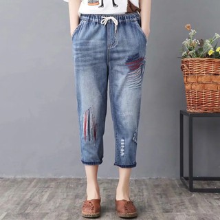 Quần jean lửng 7 tất baggy nữ bigssize form rộng size đại M-3XL