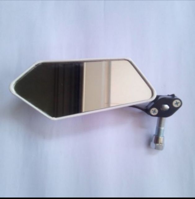 Gương xe máy. Gương thời trang xe máy chân 10m mầu trắng 5 cạnh