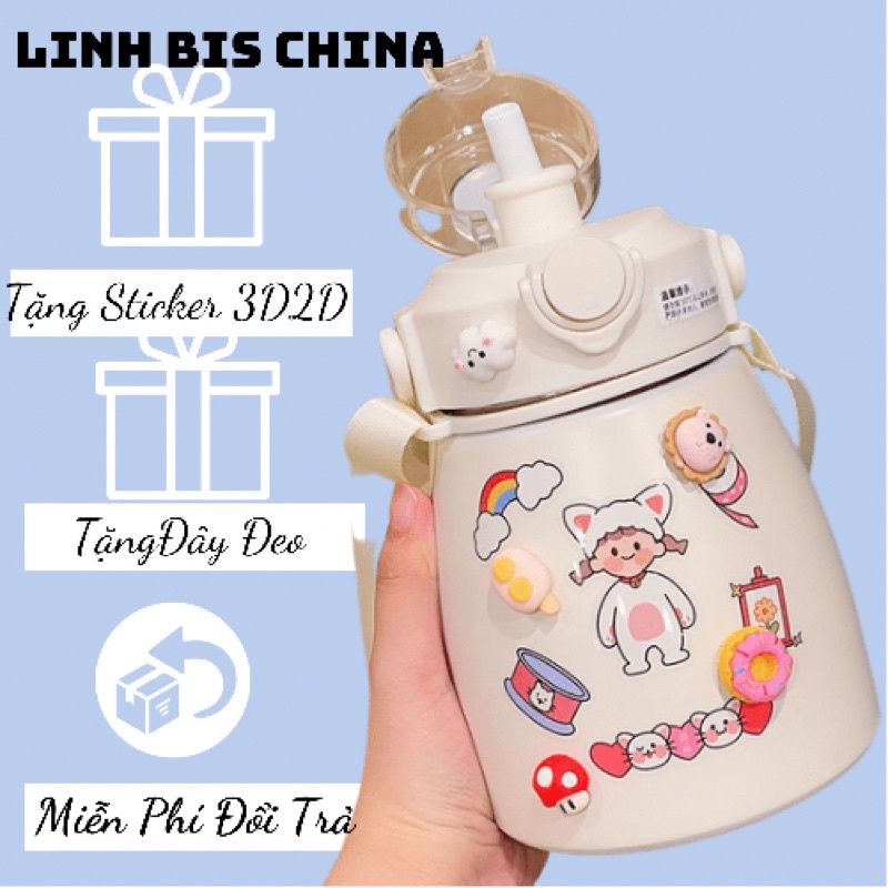 Cốc cách nhiệt bằng thép không gỉ 304 Cốc nước dung tích lớn Nồi cách nhiệt di động Dây đeo cốc rơm