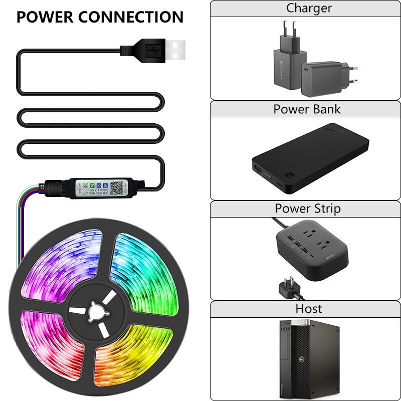 Dây Đèn led 5M USB Bluetooth Có Điều Khiển Từ Xa RGB 2835 SMD Linh Hoạt Dùng Trang Trí Phông Nền TV