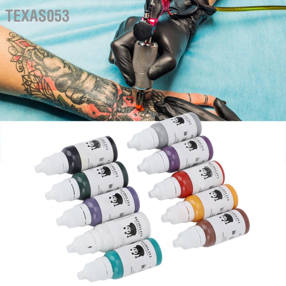 [Hàng Sẵn] Set 10 Mực Xăm Hình Chuyên Nghiệp15ml Màu Sắc Sống Động Tươi Sáng【Texas053】