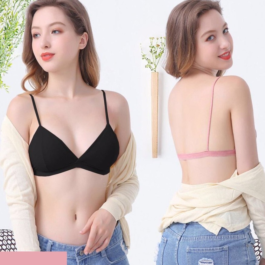 Áo lót cotton thun gân Free size không gọng cài sau -  ao nguc - Bra cài sau dây mảnh